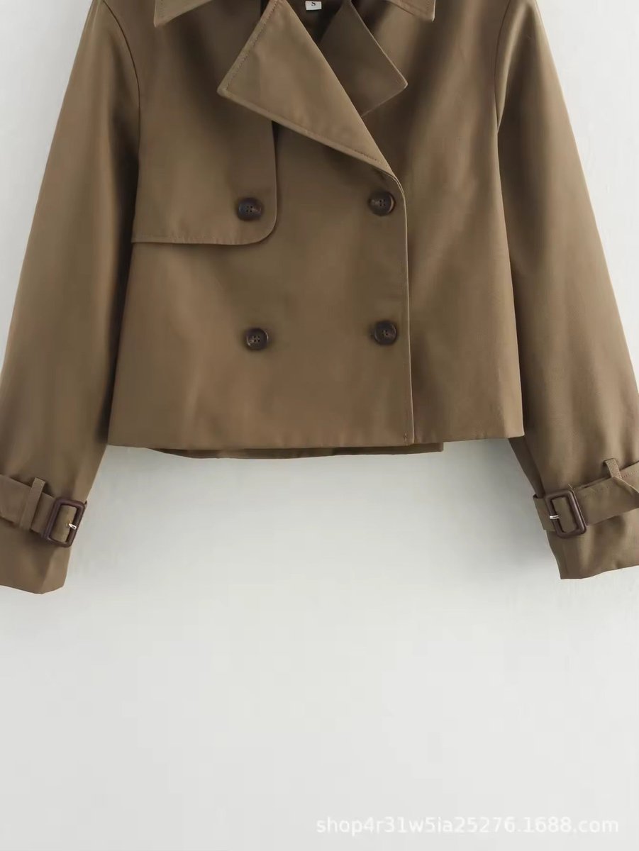 Mirabel – Cropped Double-Breasted Trench Jacket with Buckle Cuffs for Women