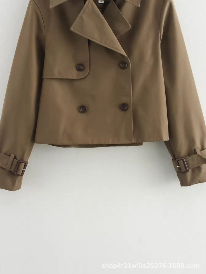 Mirabel – Cropped Double-Breasted Trench Jacket with Buckle Cuffs for Women