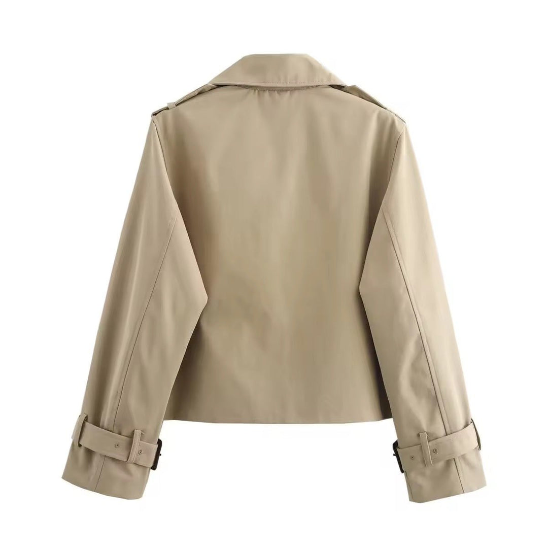 Mirabel – Cropped Double-Breasted Trench Jacket with Buckle Cuffs for Women
