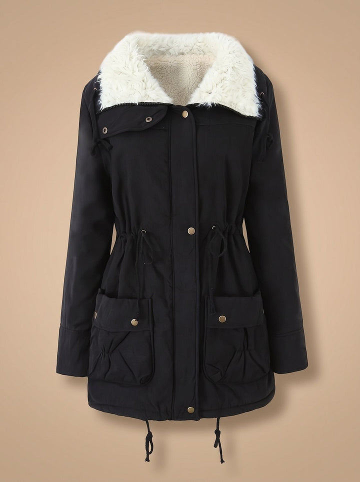 Perpetua – Drawstring-Waist Fur-Look Collar Hooded Parka for Women