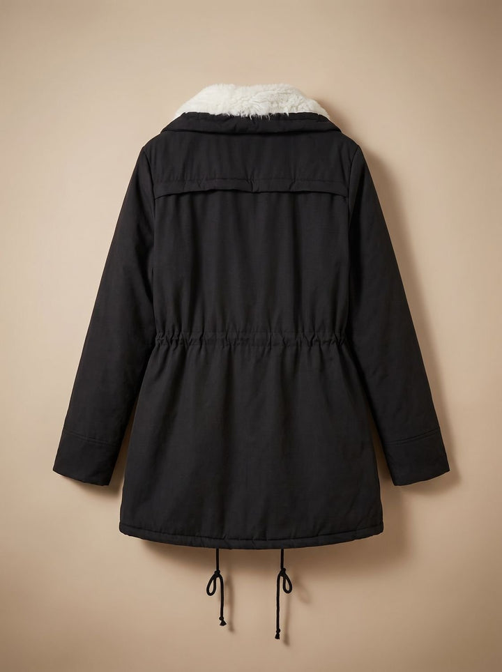 Perpetua – Drawstring-Waist Fur-Look Collar Hooded Parka for Women