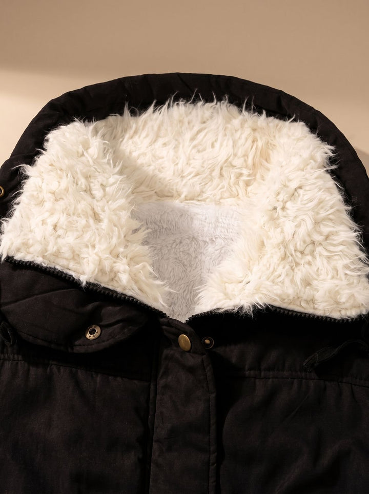 Perpetua – Drawstring-Waist Fur-Look Collar Hooded Parka for Women