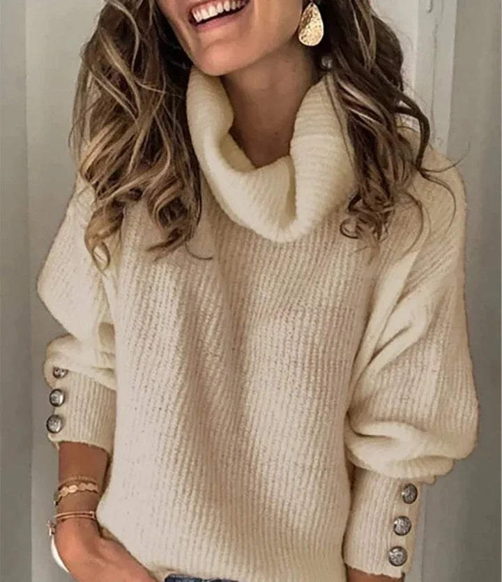 Veda – Oversized Turtleneck Sweater with Button Cuffs for Women