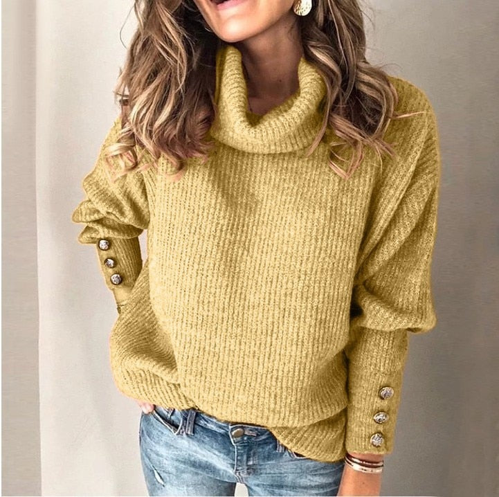 Veda – Oversized Turtleneck Sweater with Button Cuffs for Women