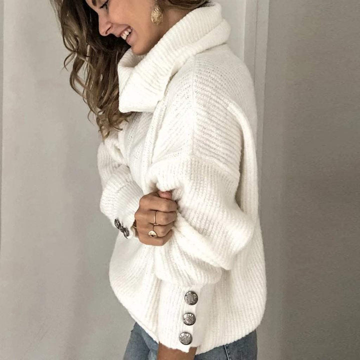 Veda – Oversized Turtleneck Sweater with Button Cuffs for Women