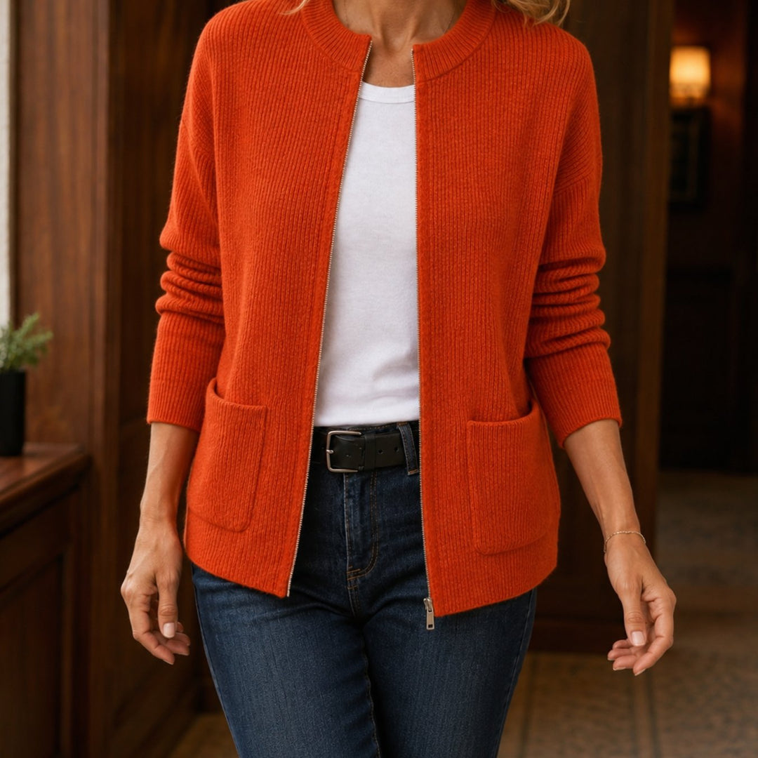 Kerensa – Ribbed Open-Front Cardigan with Patch Pockets for Women