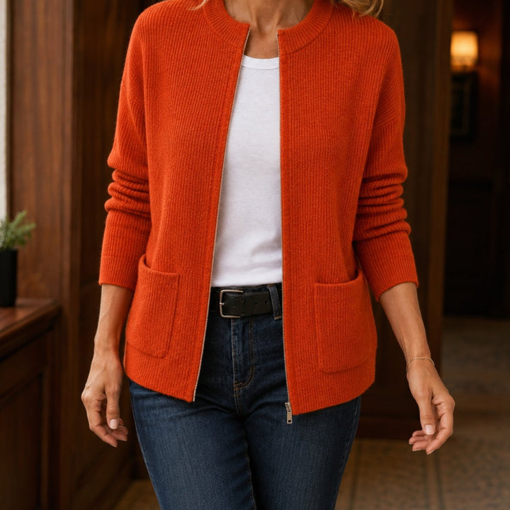 Kerensa – Ribbed Open-Front Cardigan with Patch Pockets for Women