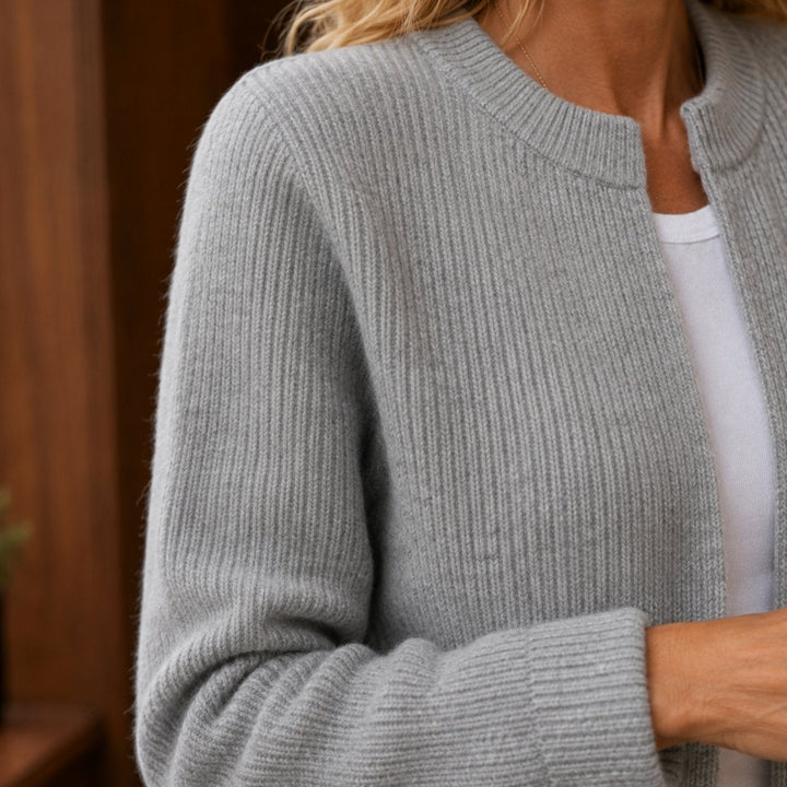 Kerensa – Ribbed Open-Front Cardigan with Patch Pockets for Women