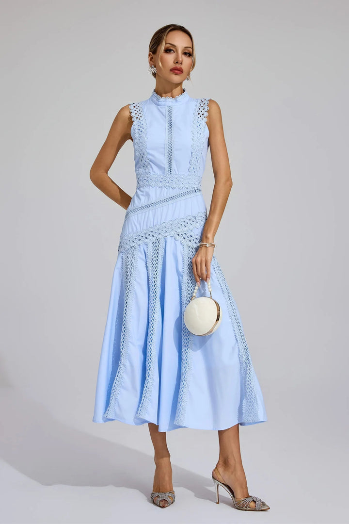 Mariah – High Neck Cutwork Midi Wedding Guest Dress