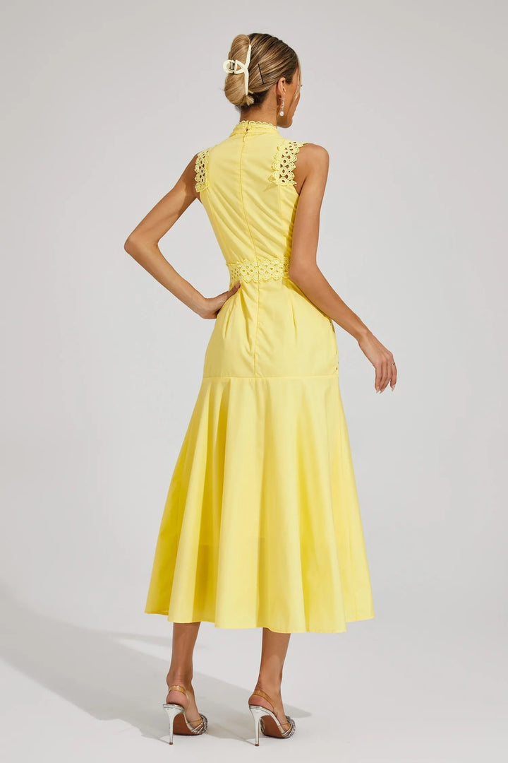 Mariah – High Neck Cutwork Midi Wedding Guest Dress
