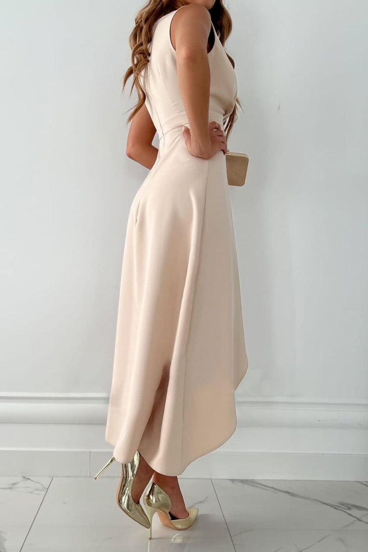 Marina – Asymmetric Wrap Sleeveless Wedding Guest Dress