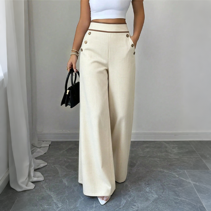 Luella – Contrast-Trim Button-Front Wide-Leg Trousers for Women