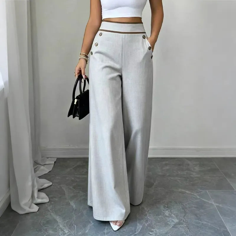 Luella – Contrast-Trim Button-Front Wide-Leg Trousers for Women