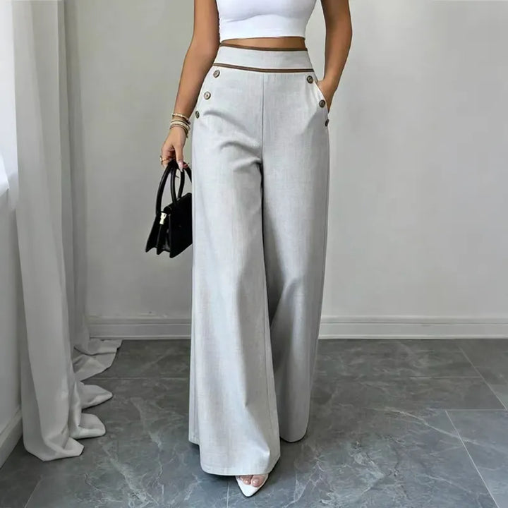 Luella – Contrast-Trim Button-Front Wide-Leg Trousers for Women