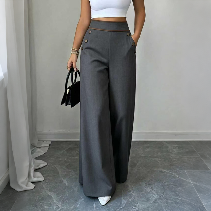 Luella – Contrast-Trim Button-Front Wide-Leg Trousers for Women