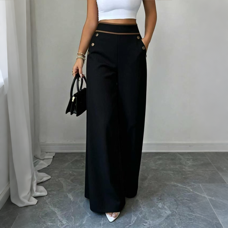 Luella – Contrast-Trim Button-Front Wide-Leg Trousers for Women