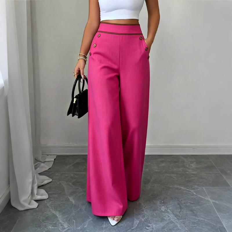 Luella – Contrast-Trim Button-Front Wide-Leg Trousers for Women