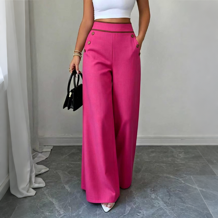 Luella – Contrast-Trim Button-Front Wide-Leg Trousers for Women