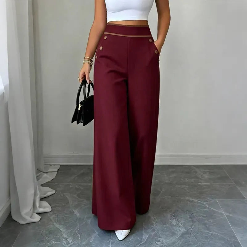 Luella – Contrast-Trim Button-Front Wide-Leg Trousers for Women