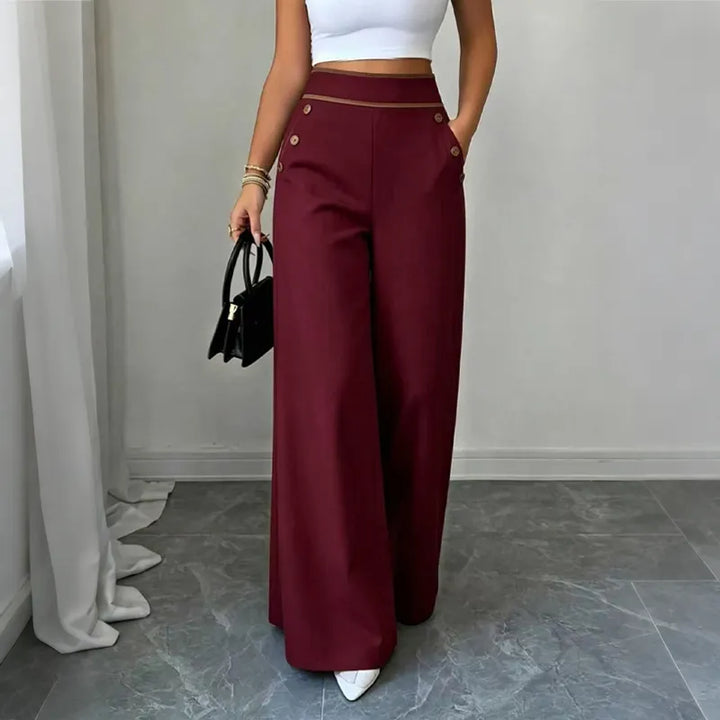 Luella – Contrast-Trim Button-Front Wide-Leg Trousers for Women