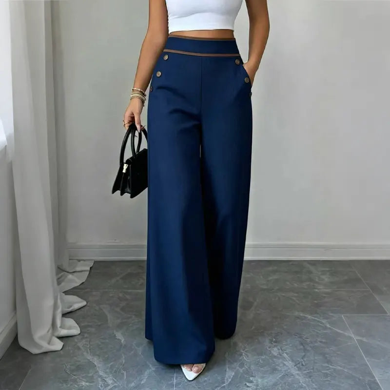 Luella – Contrast-Trim Button-Front Wide-Leg Trousers for Women