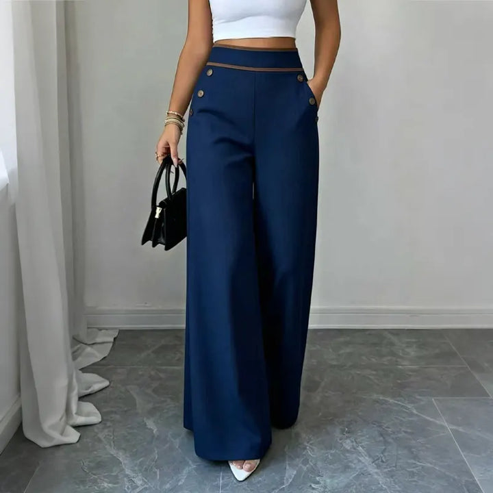 Luella – Contrast-Trim Button-Front Wide-Leg Trousers for Women