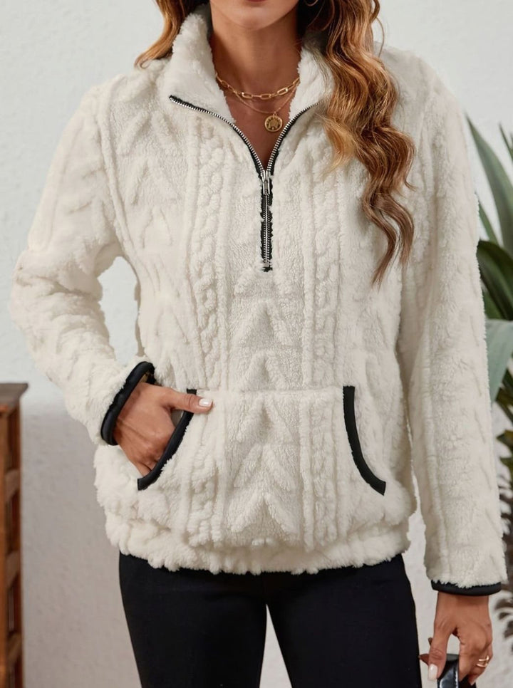 Women's Cozy Fleece Half-Zip Kangaroo Pocket Pullover Sweater