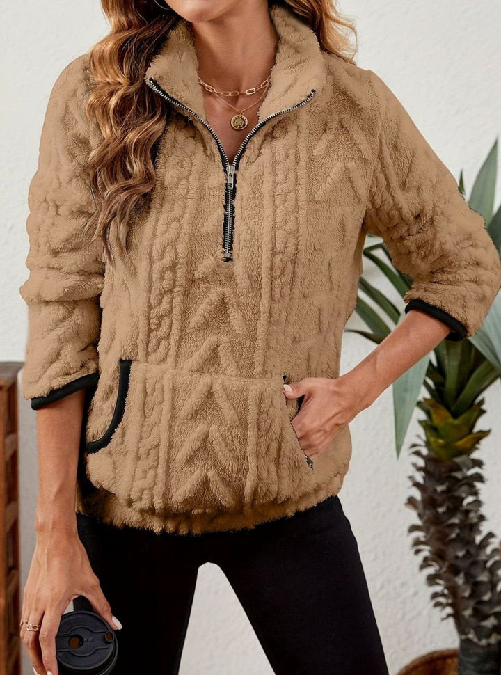 Women's Cozy Fleece Half-Zip Kangaroo Pocket Pullover Sweater