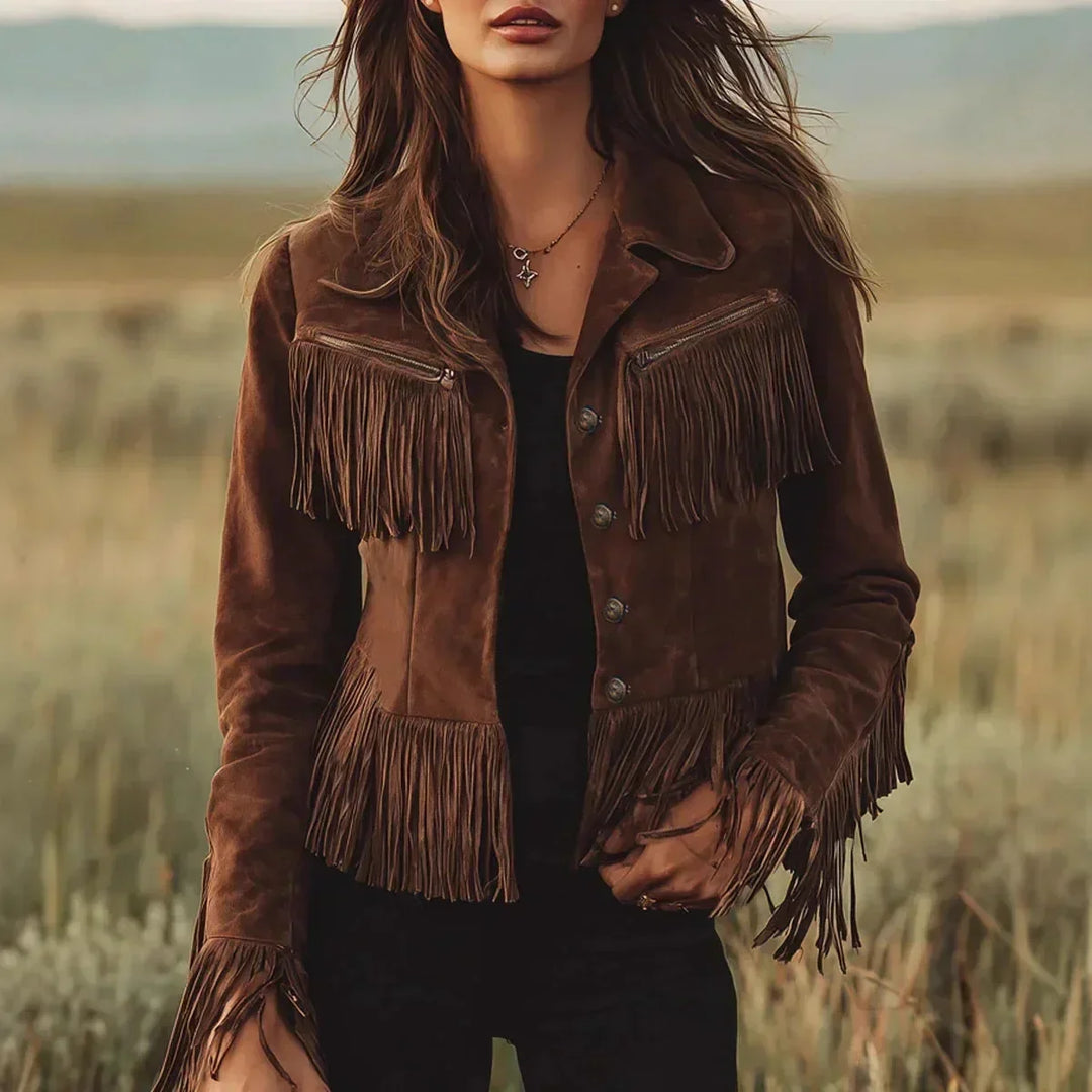 Eulalia – Fringe Button-Front Suede-Look Jacket for Women