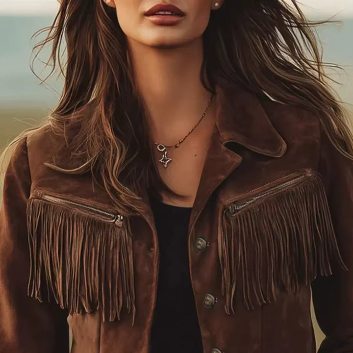 Eulalia – Fringe Button-Front Suede-Look Jacket for Women
