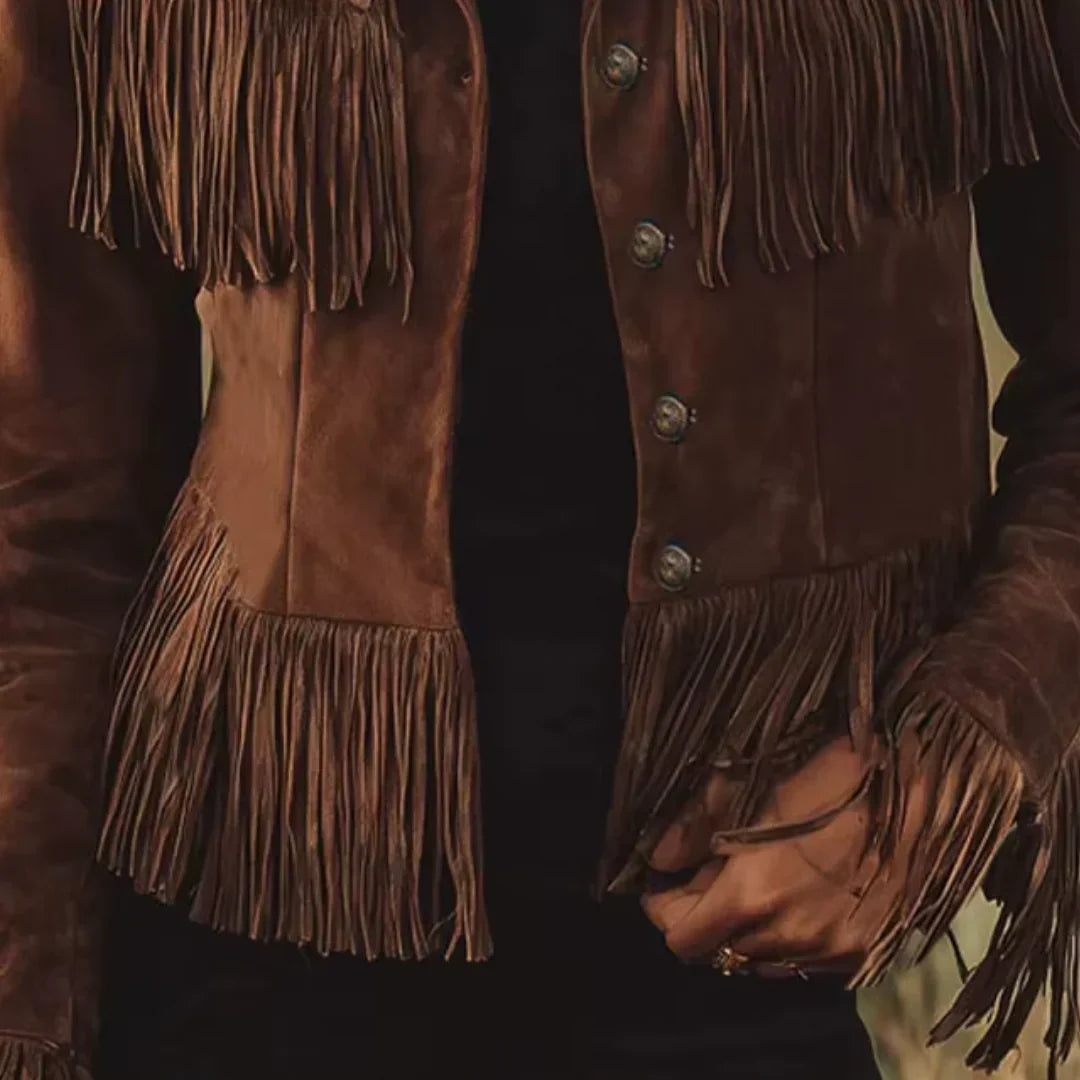 Eulalia – Fringe Button-Front Suede-Look Jacket for Women