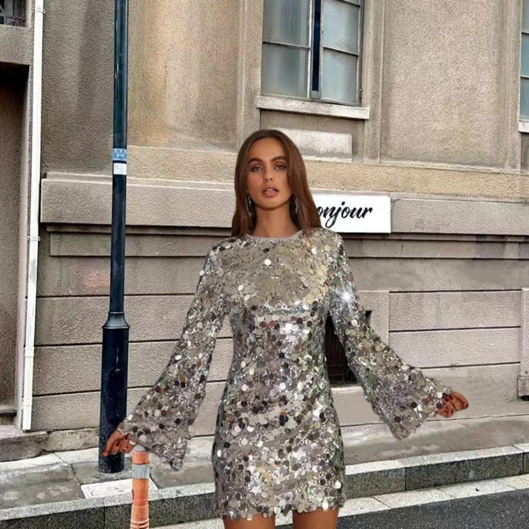 Women's Long Sleeve Sequin Mini Cocktail Dress