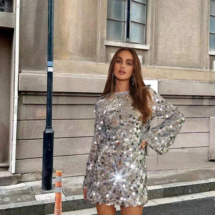 Women's Long Sleeve Sequin Mini Cocktail Dress