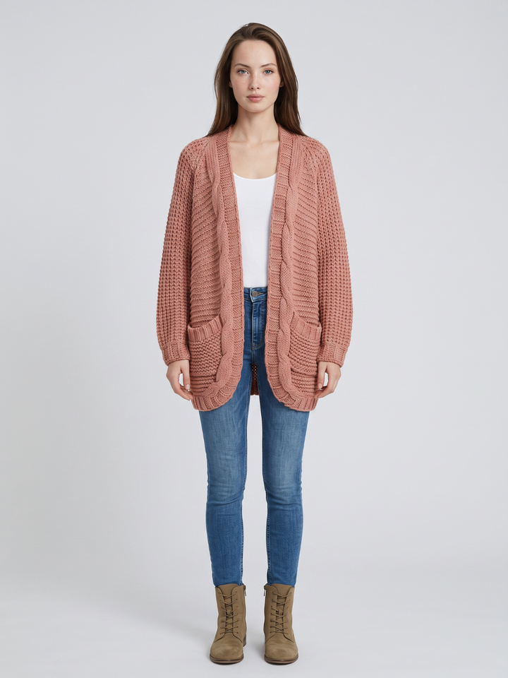 Alanis – Open-Front Cable-Stitch Cardigan for Women