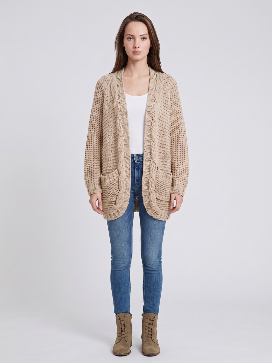 Alanis – Open-Front Cable-Stitch Cardigan for Women