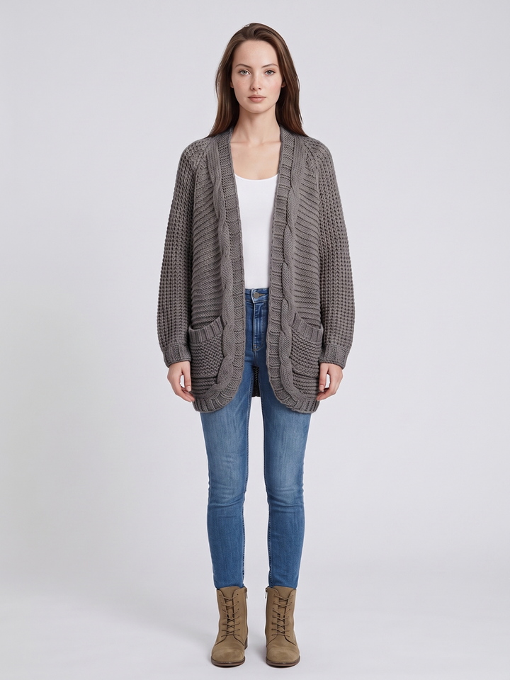 Alanis – Open-Front Cable-Stitch Cardigan for Women