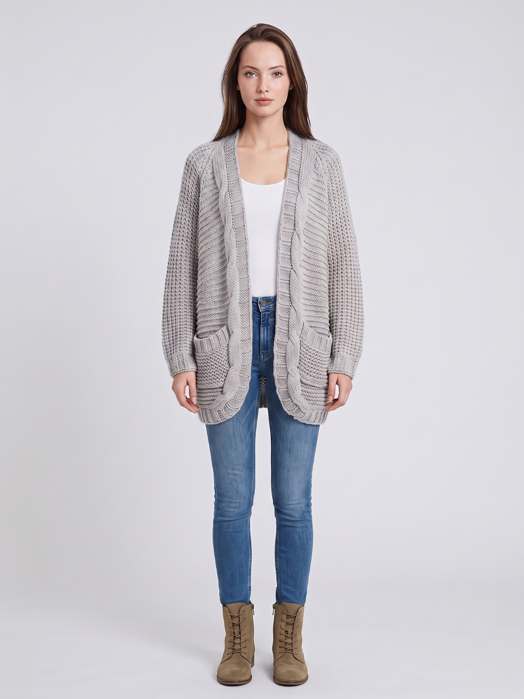 Alanis – Open-Front Cable-Stitch Cardigan for Women