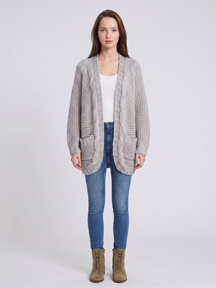 Alanis – Open-Front Cable-Stitch Cardigan for Women