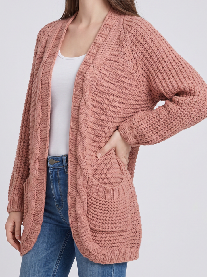 Alanis – Open-Front Cable-Stitch Cardigan for Women