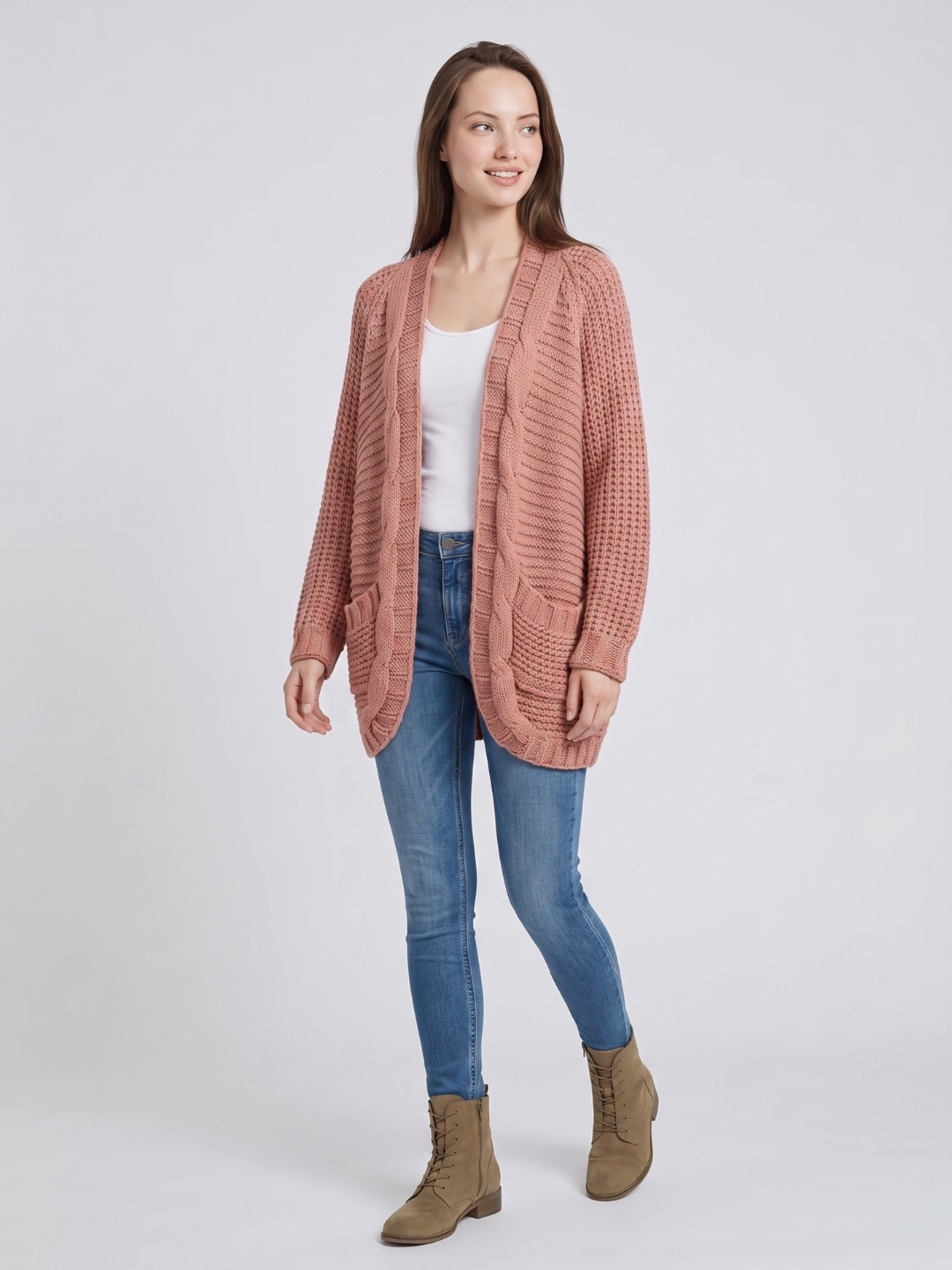 Alanis – Open-Front Cable-Stitch Cardigan for Women