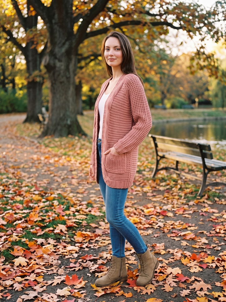 Alanis – Open-Front Cable-Stitch Cardigan for Women