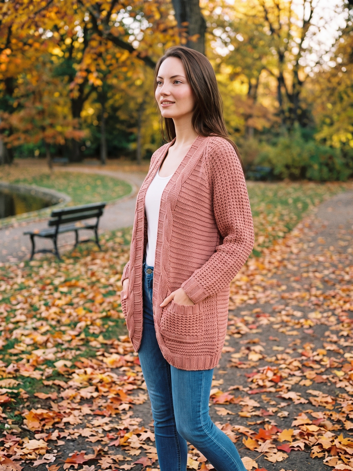 Alanis – Open-Front Cable-Stitch Cardigan for Women