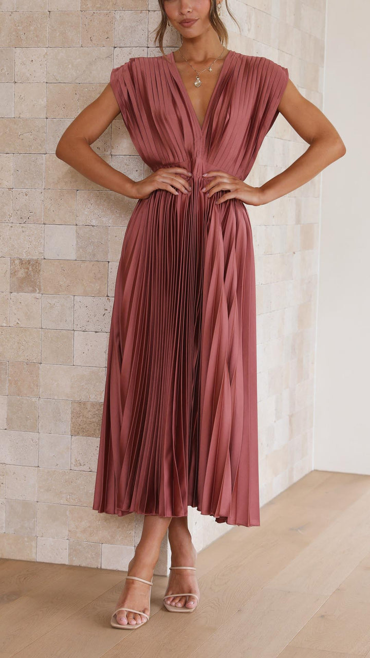 Eloise – Cap-Sleeve Pleated Midi Dress for Wedding Guests