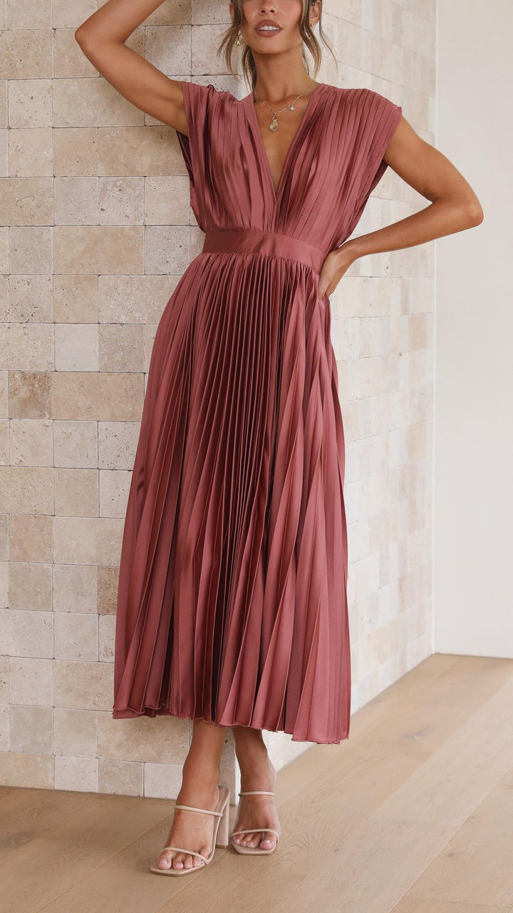 Eloise – Cap-Sleeve Pleated Midi Dress for Wedding Guests