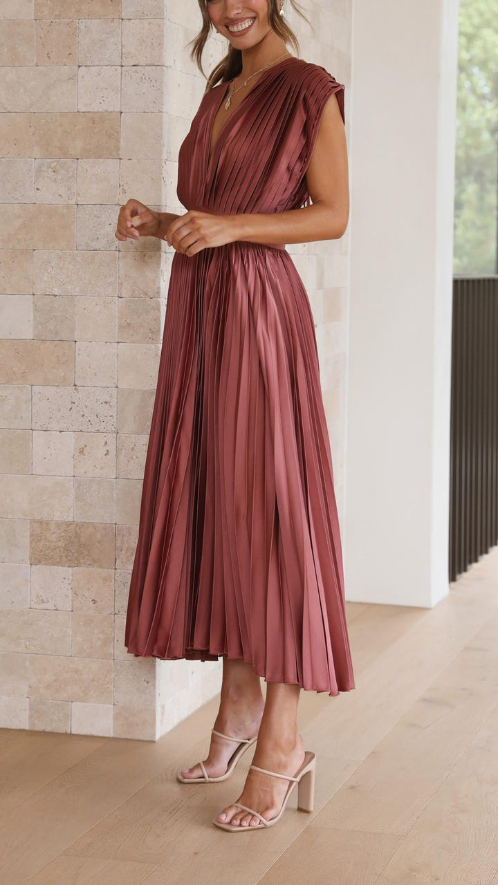 Eloise – Cap-Sleeve Pleated Midi Dress for Wedding Guests