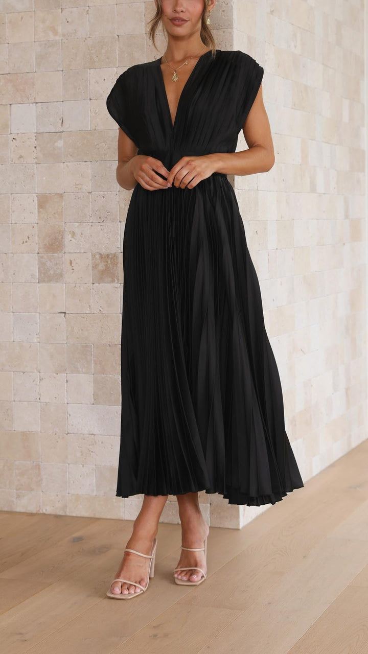 Eloise – Cap-Sleeve Pleated Midi Dress for Wedding Guests