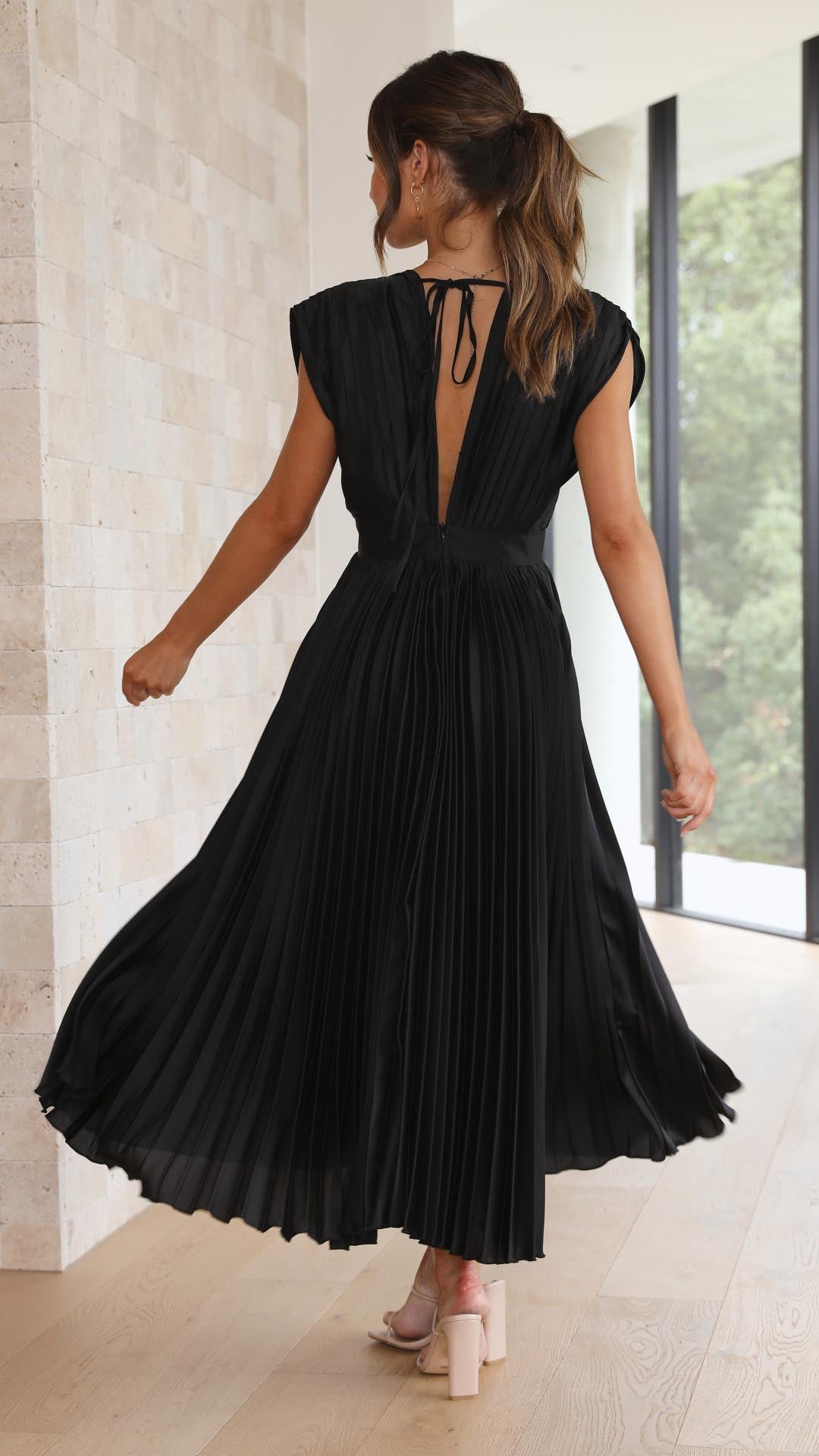 Eloise – Cap-Sleeve Pleated Midi Dress for Wedding Guests