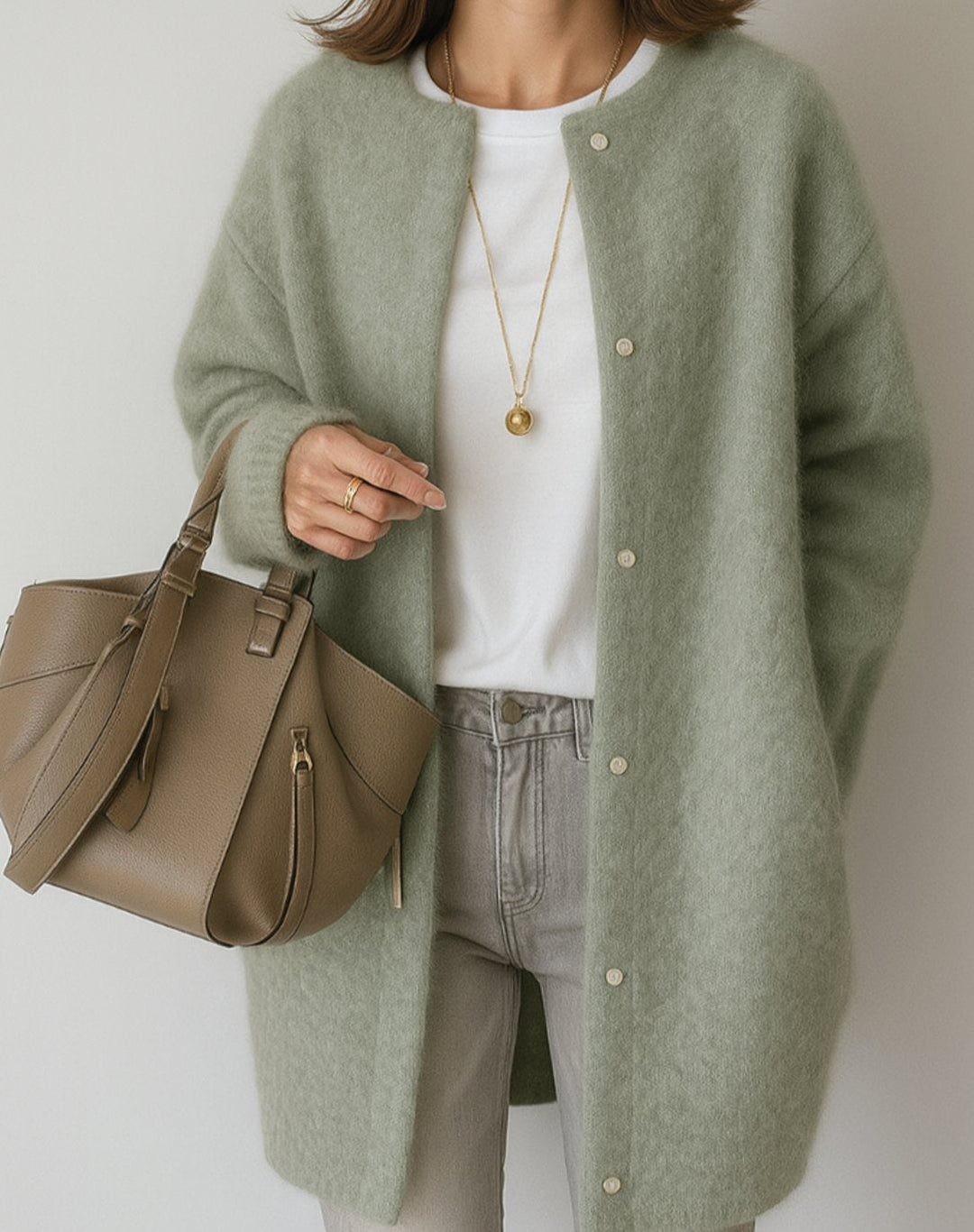 Women's Relaxed-Fit Button-Front Crew Neck Cardigan Sweater - Green