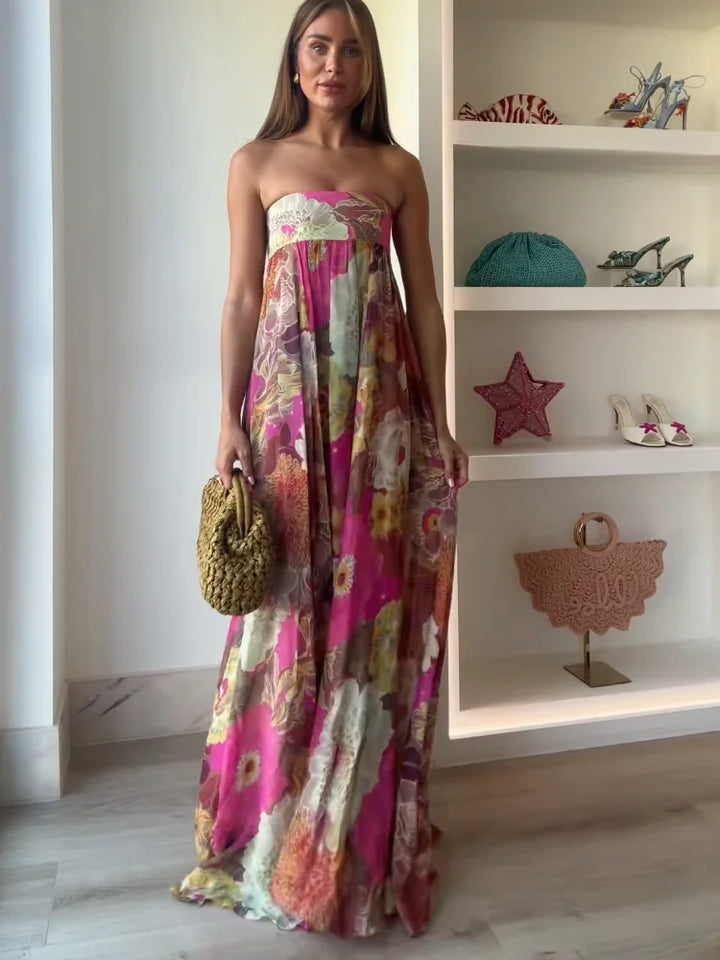 Cynthia – Strapless Floral Maxi Dress for Summer Wedding