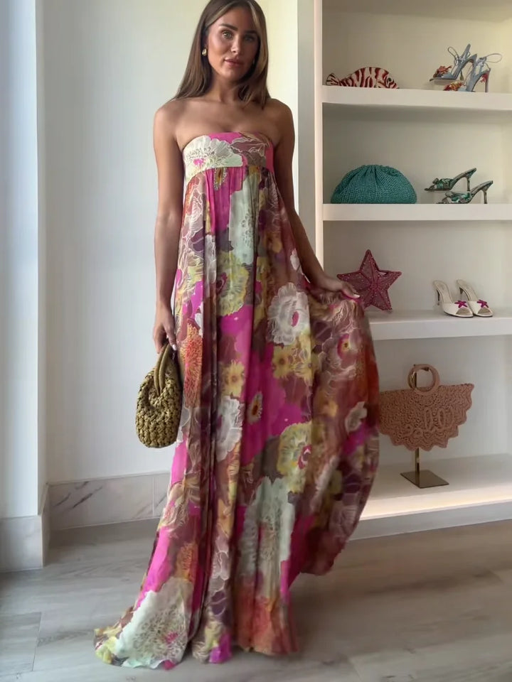 Cynthia – Strapless Floral Maxi Dress for Summer Wedding